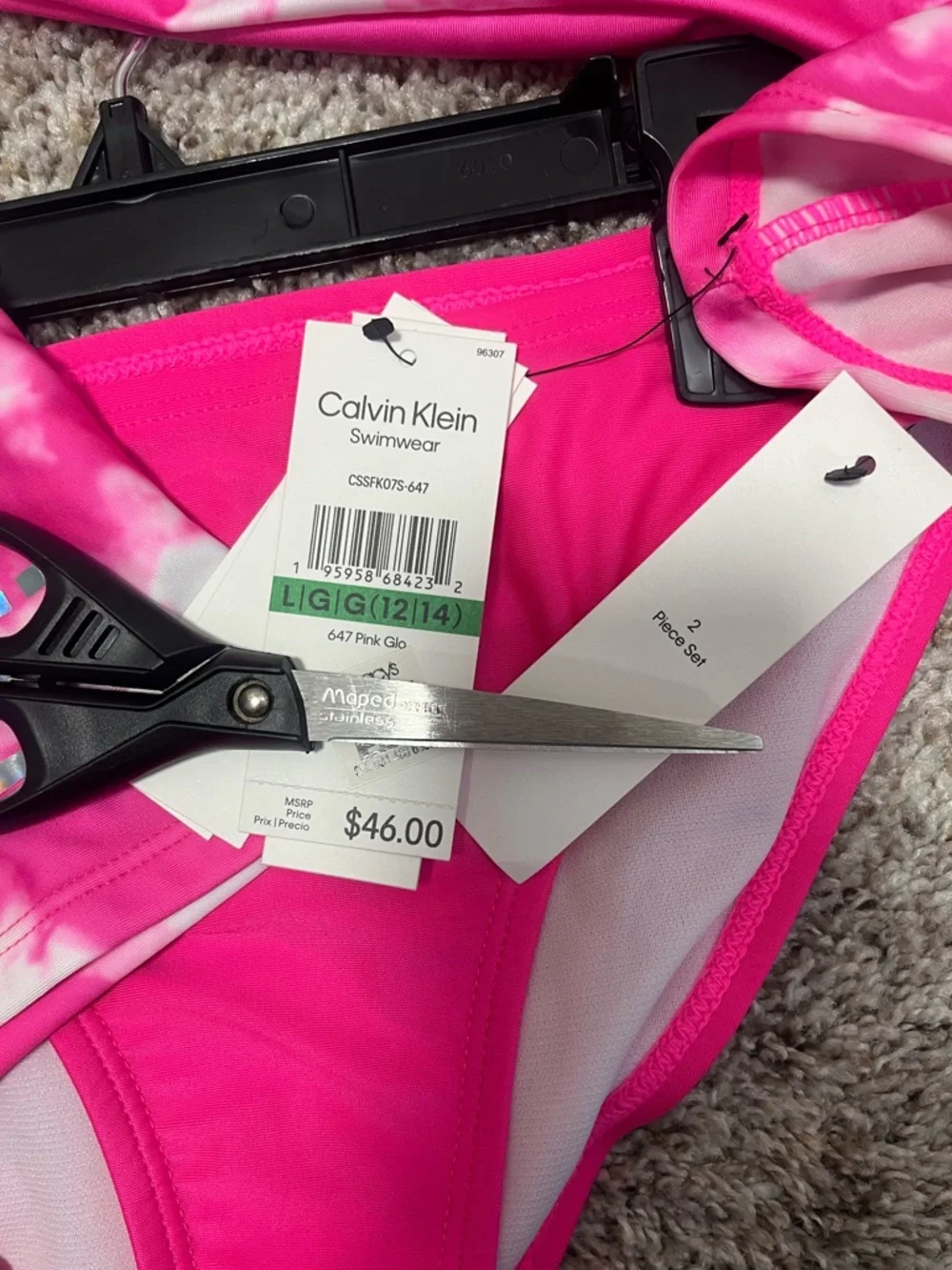 Calvin Klein Girls' Hot Pink Tie-Dye Rash Guard Bikini Set